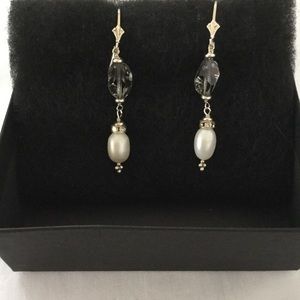 Sterling silver, pearl Swarovski crystal earrings